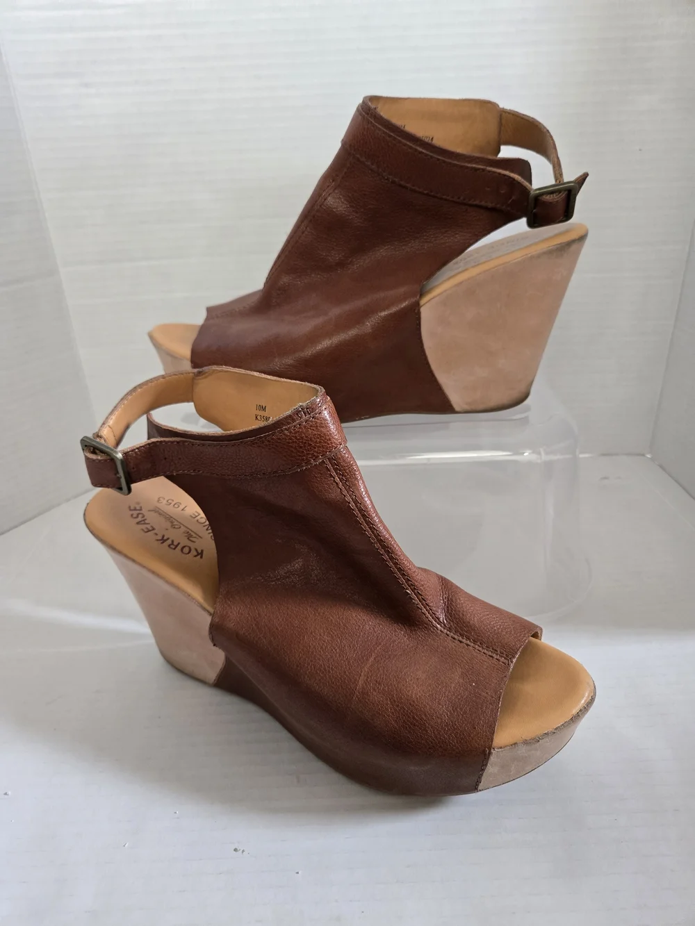 Kork-Ease Brown Leather Wedge Sandals - Women's